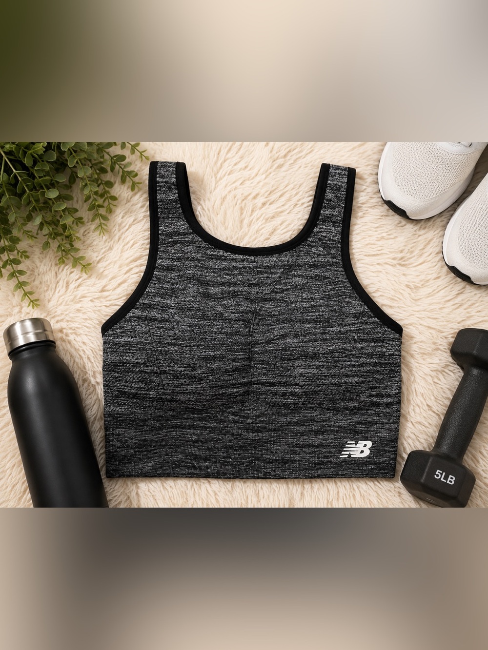 New Balance Gray Black Seamless Sports Bra Crop Top Racerback NEW